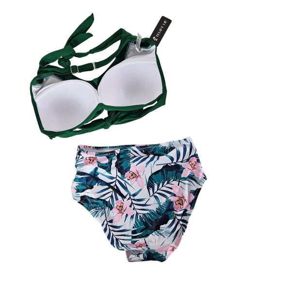 Tropical Womens Vintage 2 Piece Swimsuit Retro Halter High Waist Bikini Size Med - Picture 6 of 10